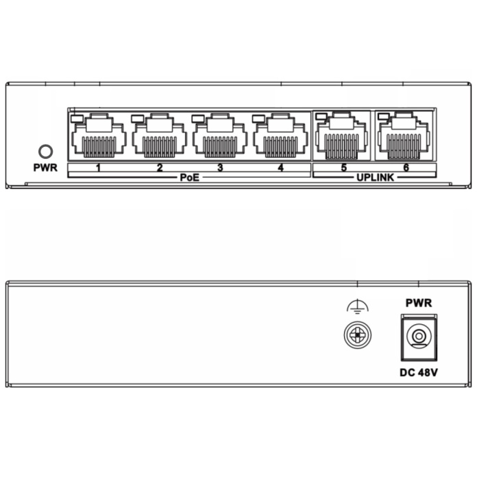 Rysunek techniczny switcha POE 4 port do kamer Hikvision DS-XS0106-P/Polish